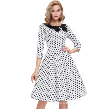 Belle Poque Stock 3/4 Sleeve Retro Vintage 50s White Polka Dots Party Dress BP000041-2